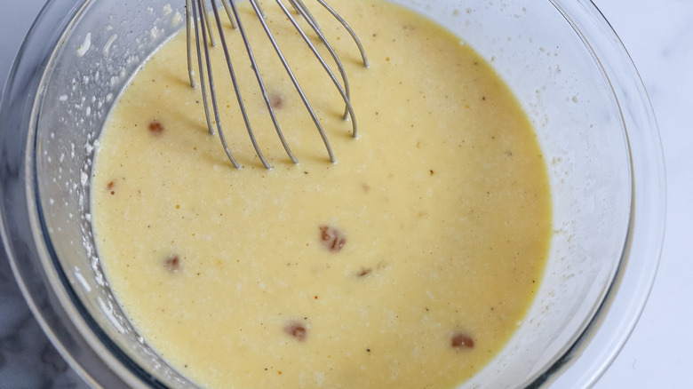 egg mixture in clear bowl