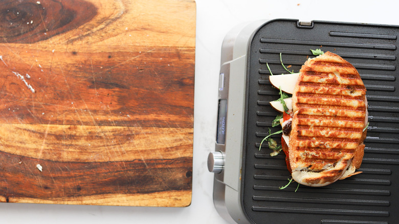 Grilled panini sandwich on grill