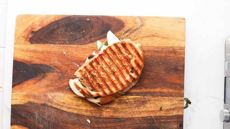 Grilled chorizo brie panini sandwich