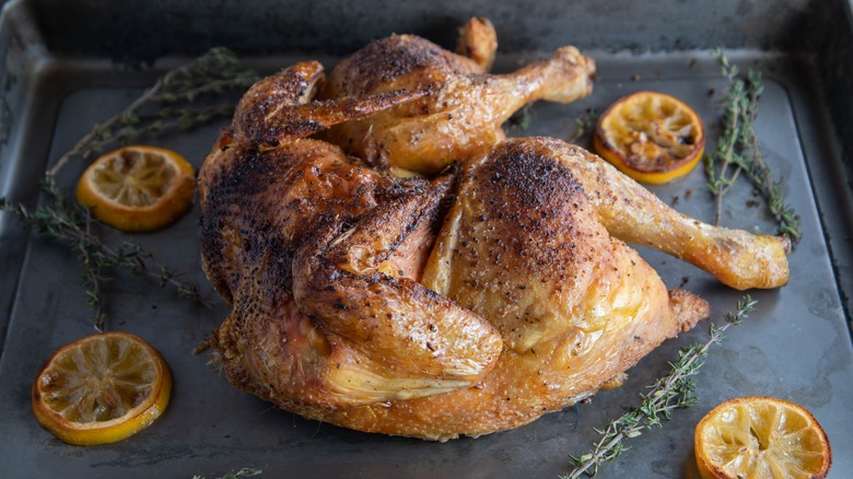 spatchcock chicken on roasting tray