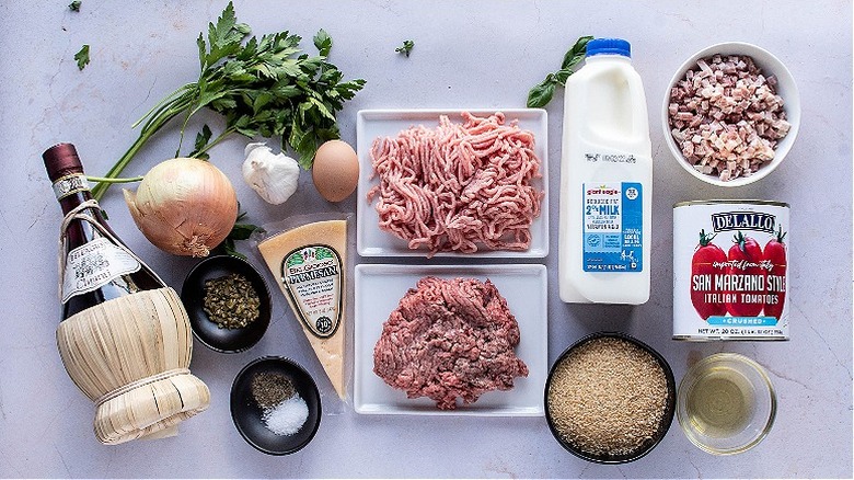 ingredients for meatballs on table