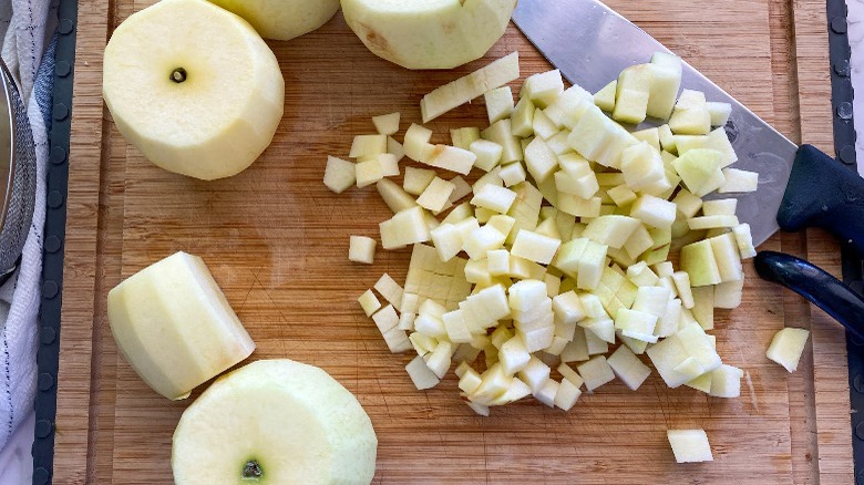 apples on cutting board