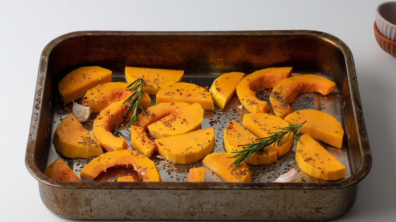 butternut squash in baking dish