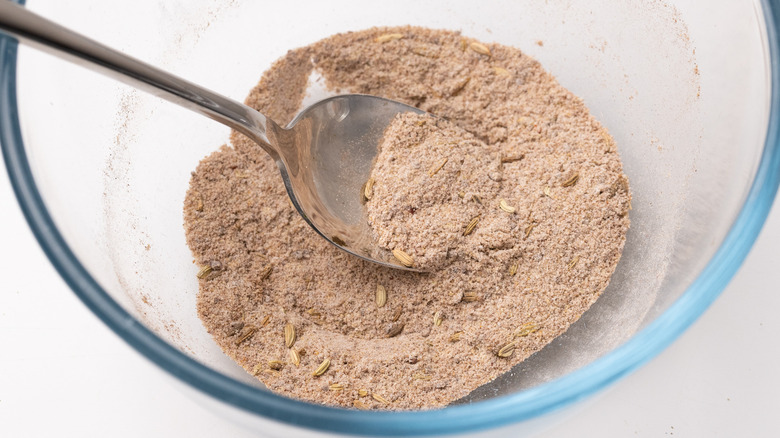 spiced flour bowl with spoon