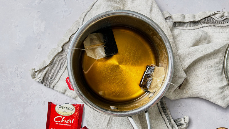 steeped syrup in saucepan