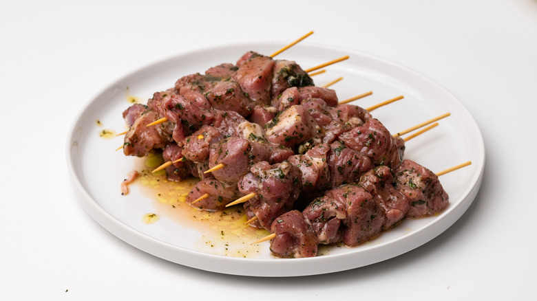 uncooked lamb skewers