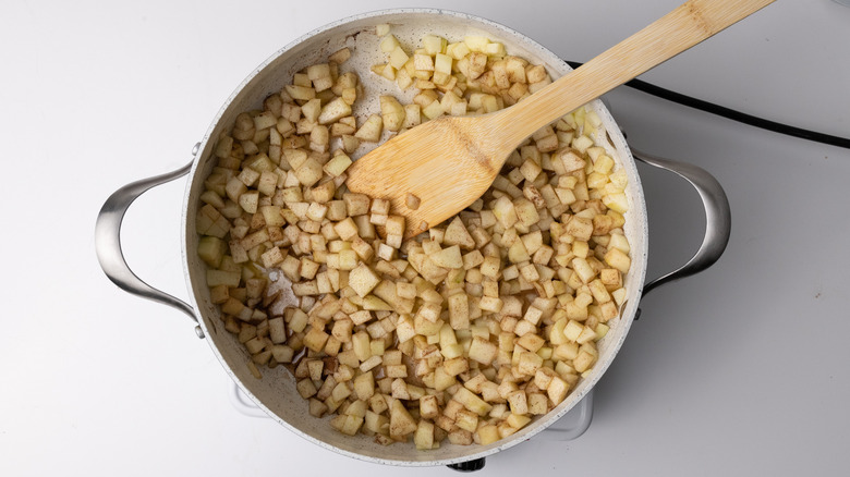 diced apples in a pan 