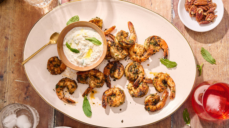 shrimp and yogurt sauce on plate