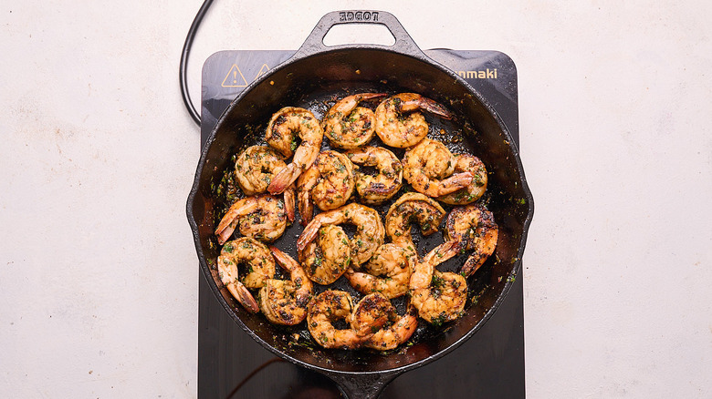 cooked shrimp in skillet