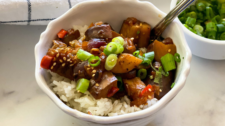 Spicy Garlic Eggplant in bowl 