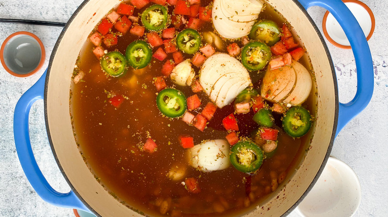 broth and vegetables in pot