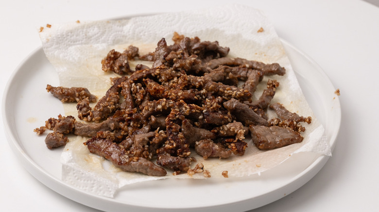sesame beef on a plate