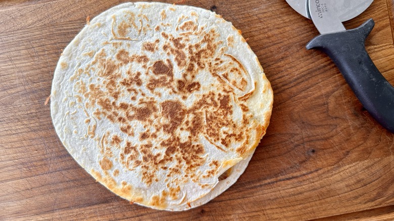 quesadilla on wooden board