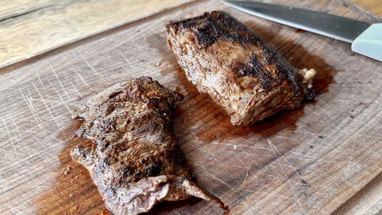 steak on wooden board