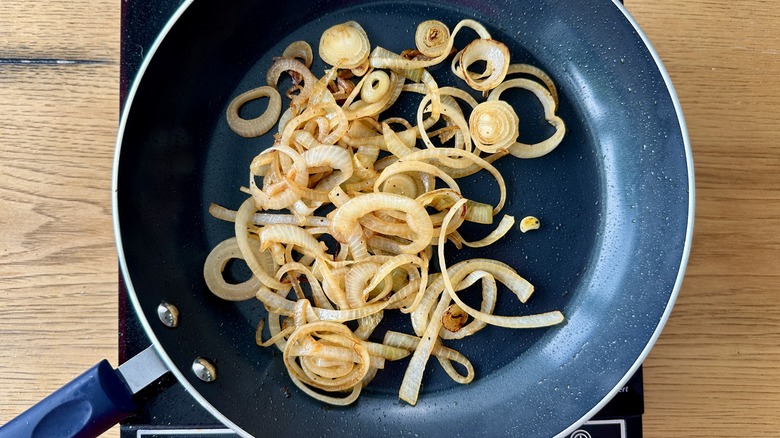 cooked onions in frying pan