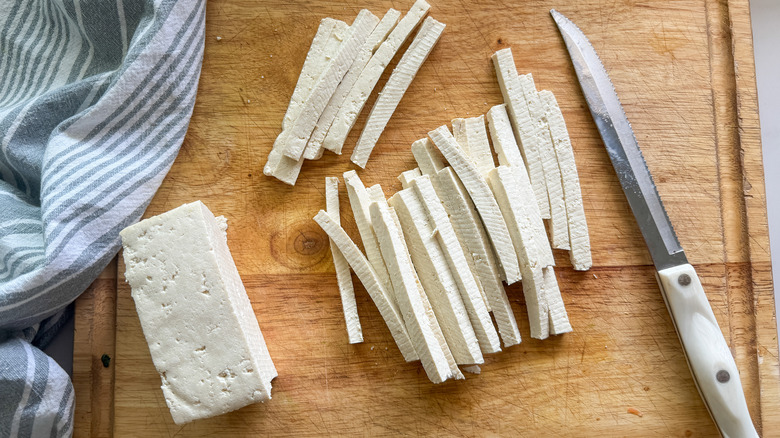 sliced tofu on board