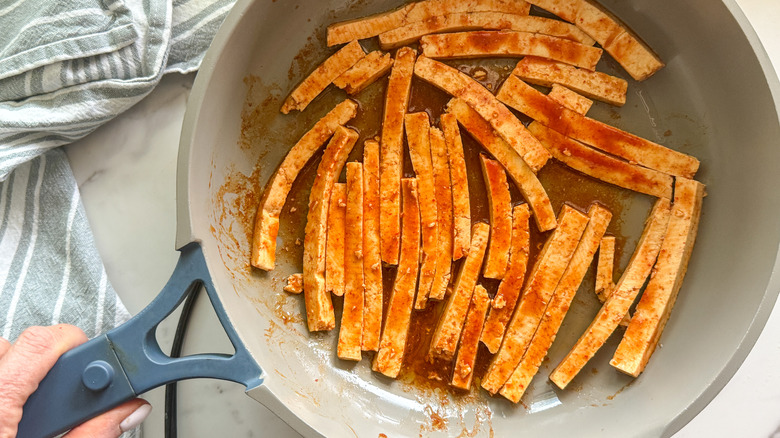 tofu in frying pan