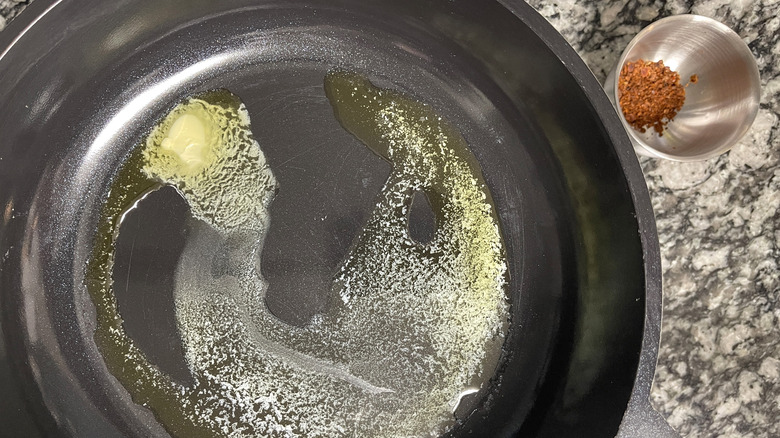 melted butter in pan