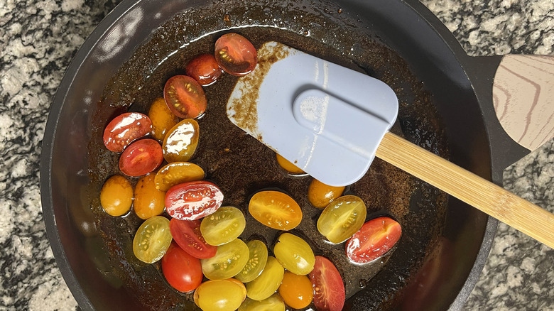 cherry tomatoes in pan