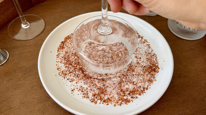 dipping glasses in chile salt