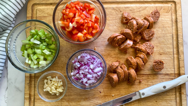 chopped ingredients on board