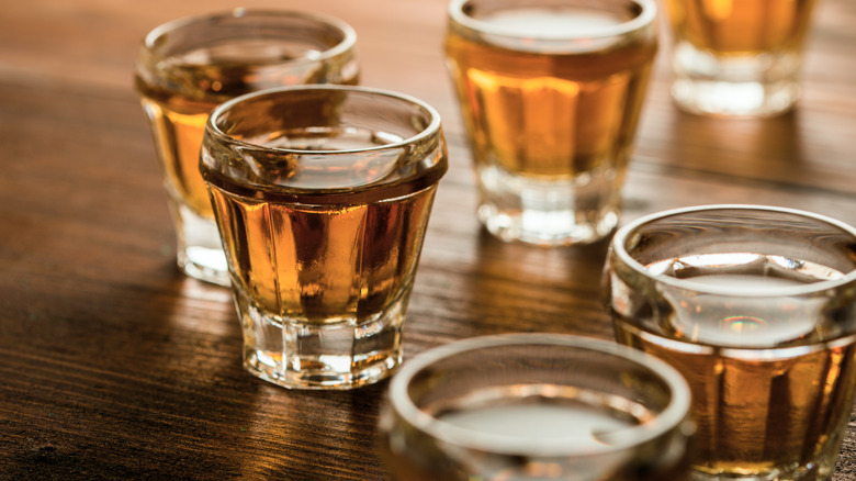 shots of bourbon on a table