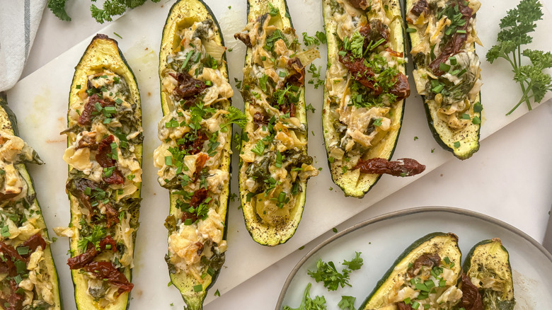 tray of zucchini boats