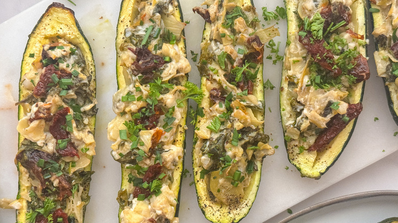 close up of zucchini boats