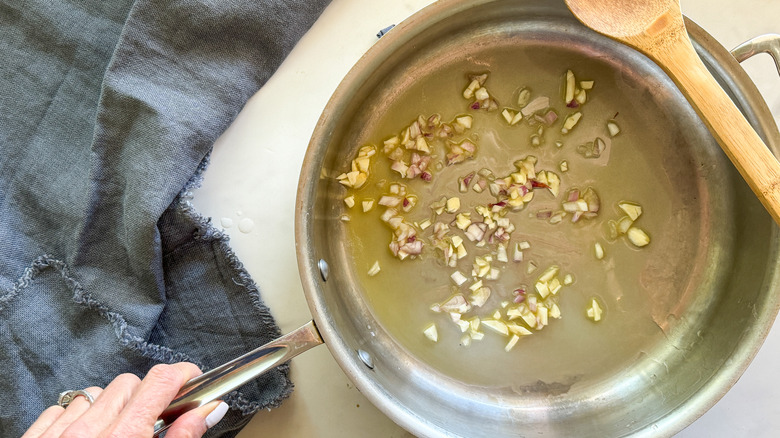 shallots in pan