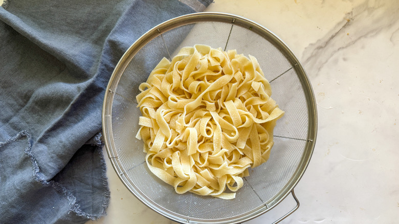 pasta in colander