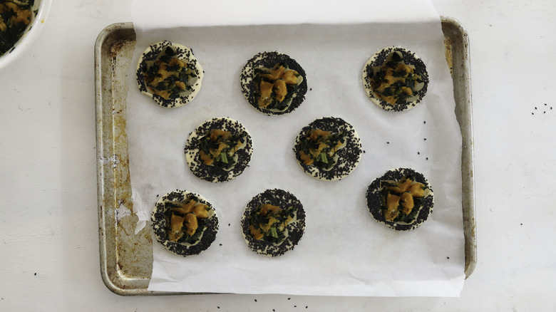 butternut squash filling on rounds of dough