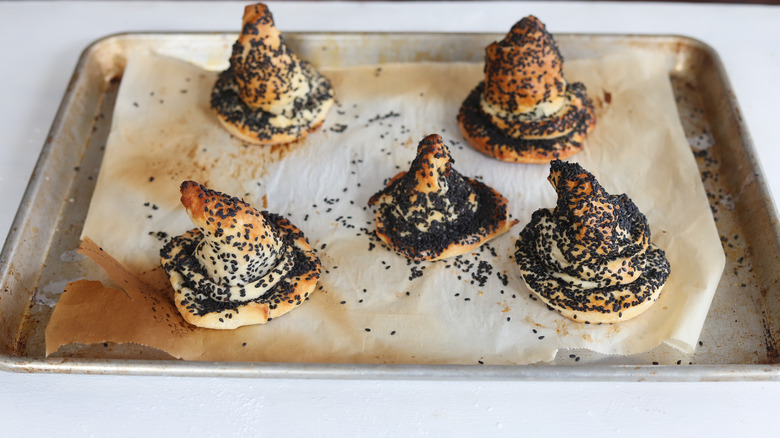 baked witch hats on sheet tray