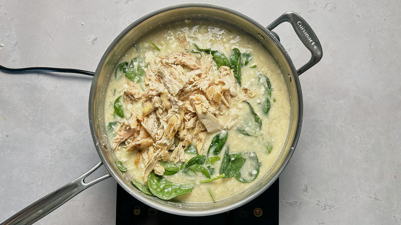 shredded chicken in skillet