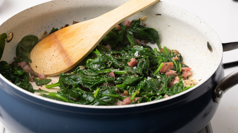 Pan of spinach and pancetta