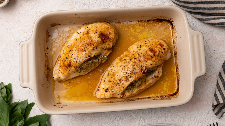 chicken breasts in baking dish