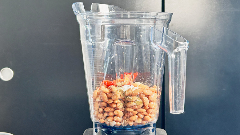 blender filled with beans