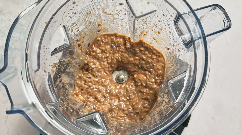 blended black beans in blender