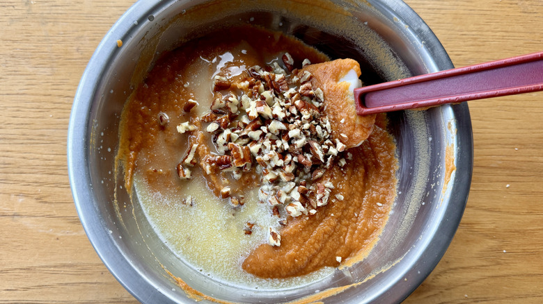 Pecans and butter in sweet potato filling