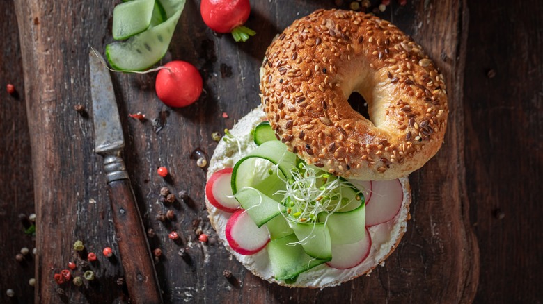 vegetables on sliced bagel