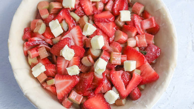 strawberries and rhubarb in crust