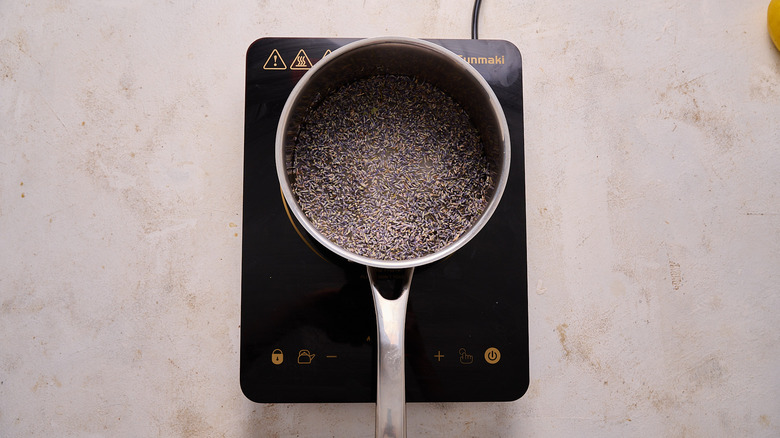 lavender in a pot on stove
