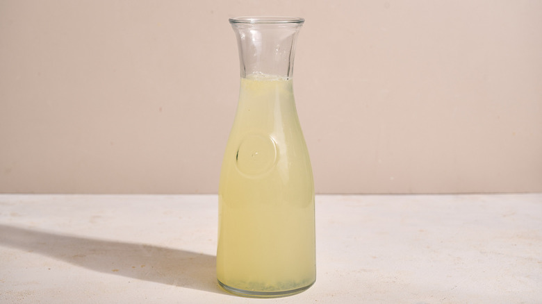 lemon juice and water in pitcher