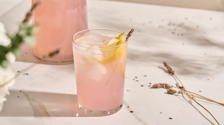 cup of lavender lemonade on table