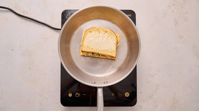 grilled cheese in skillet