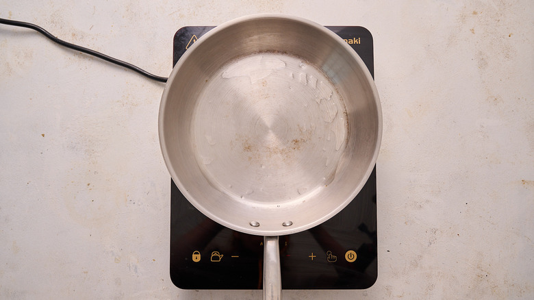 oil heating in a skillet