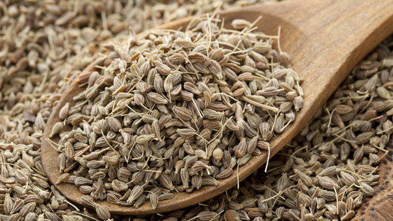 Anise seed on wooden spoon