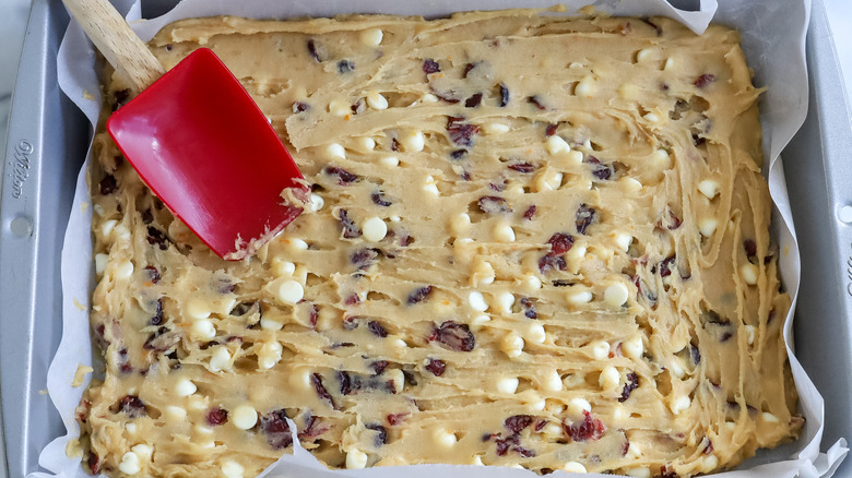 batter being spread into a pan