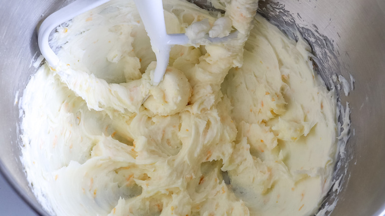 cream cheese frosting in a bowl