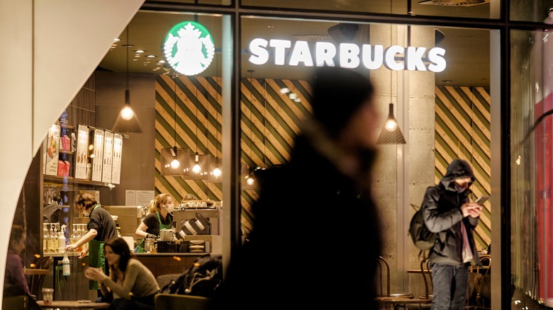 starbucks sign in window