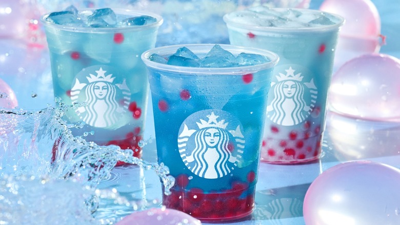 Three Starbucks Refreshers with popping pearls